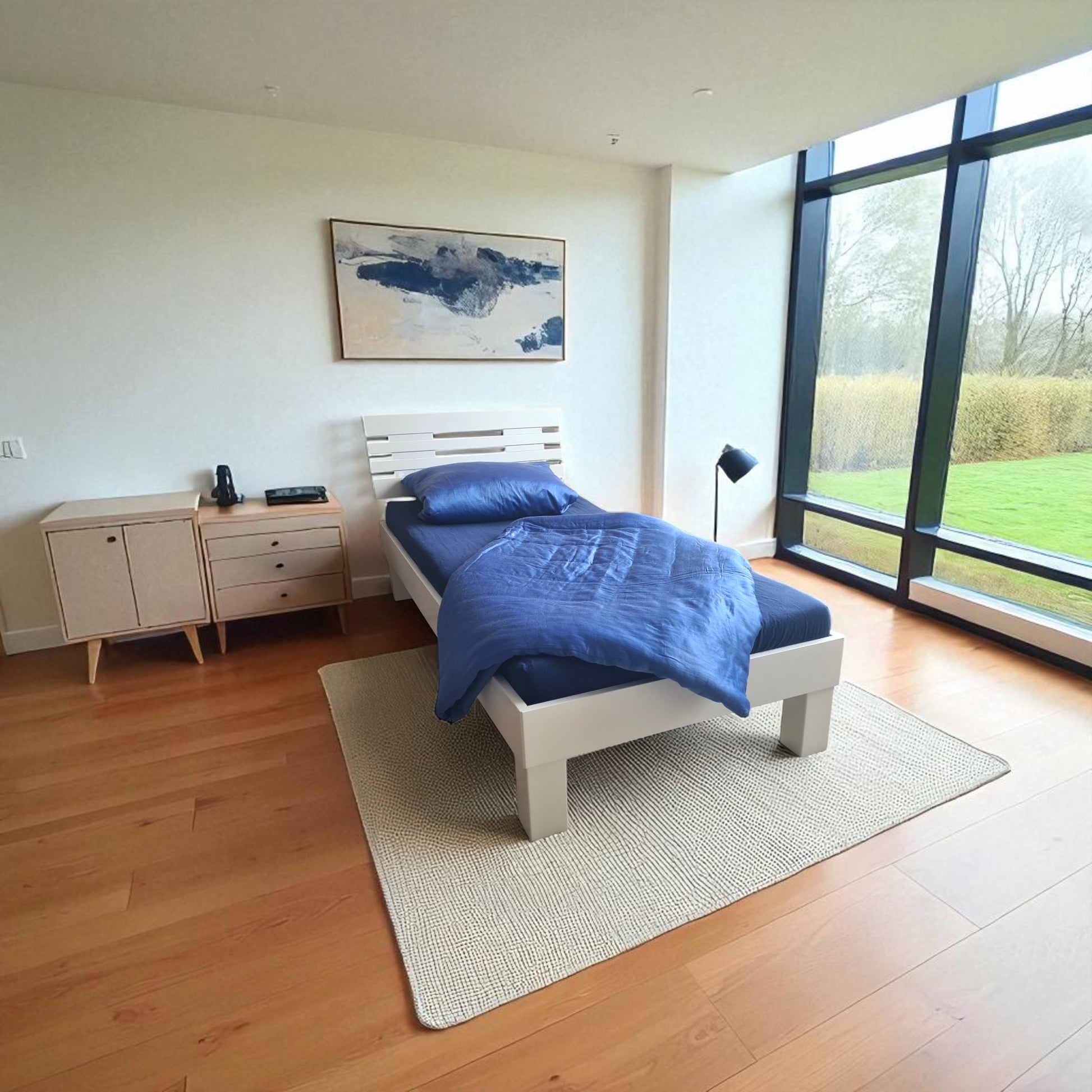 Einzelbett ENRIKE Kernbuche massiv weiß lackiert