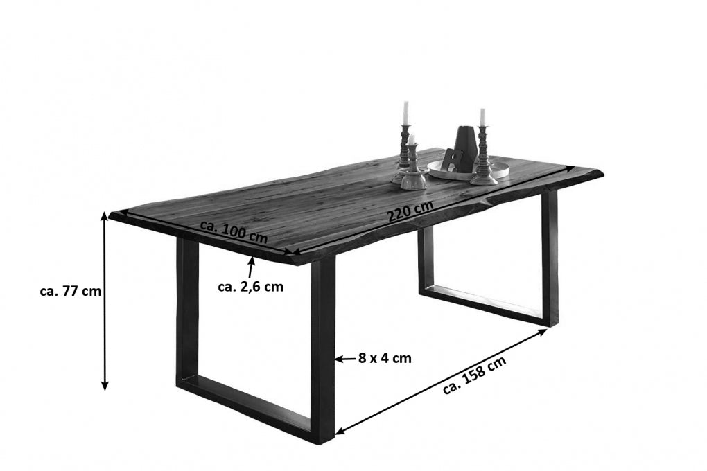 Esstisch Baumkante Massiv Akazie nussbaum 220 x 100 schwarz NOAH