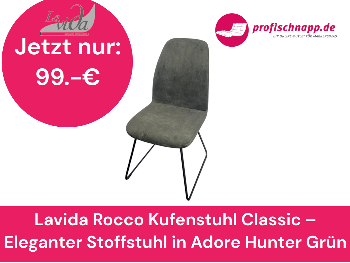 Lavida Rocco Kufenstuhl Classic – Eleganter Stoffstuhl in Adore Hunter Grün