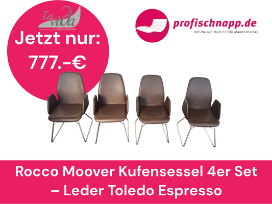 Lavida Rocco Moover Kufensessel 4er Set – Leder Toledo Espresso