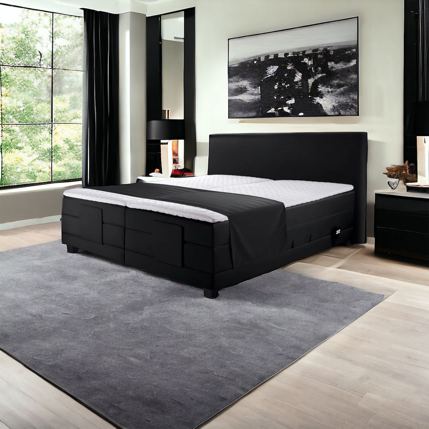 Ferrol Boxspringbett: Elektrisch 200x200cm Schwarz