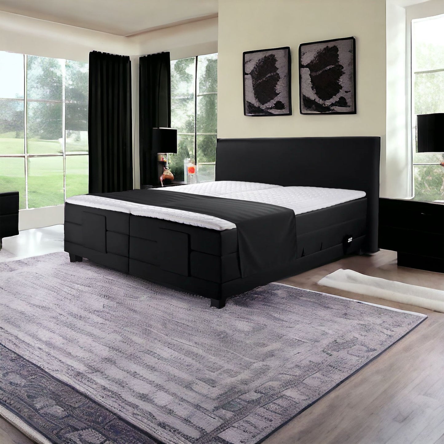 Ferrol Boxspringbett: Elektrisch 160x200cm Schwarz