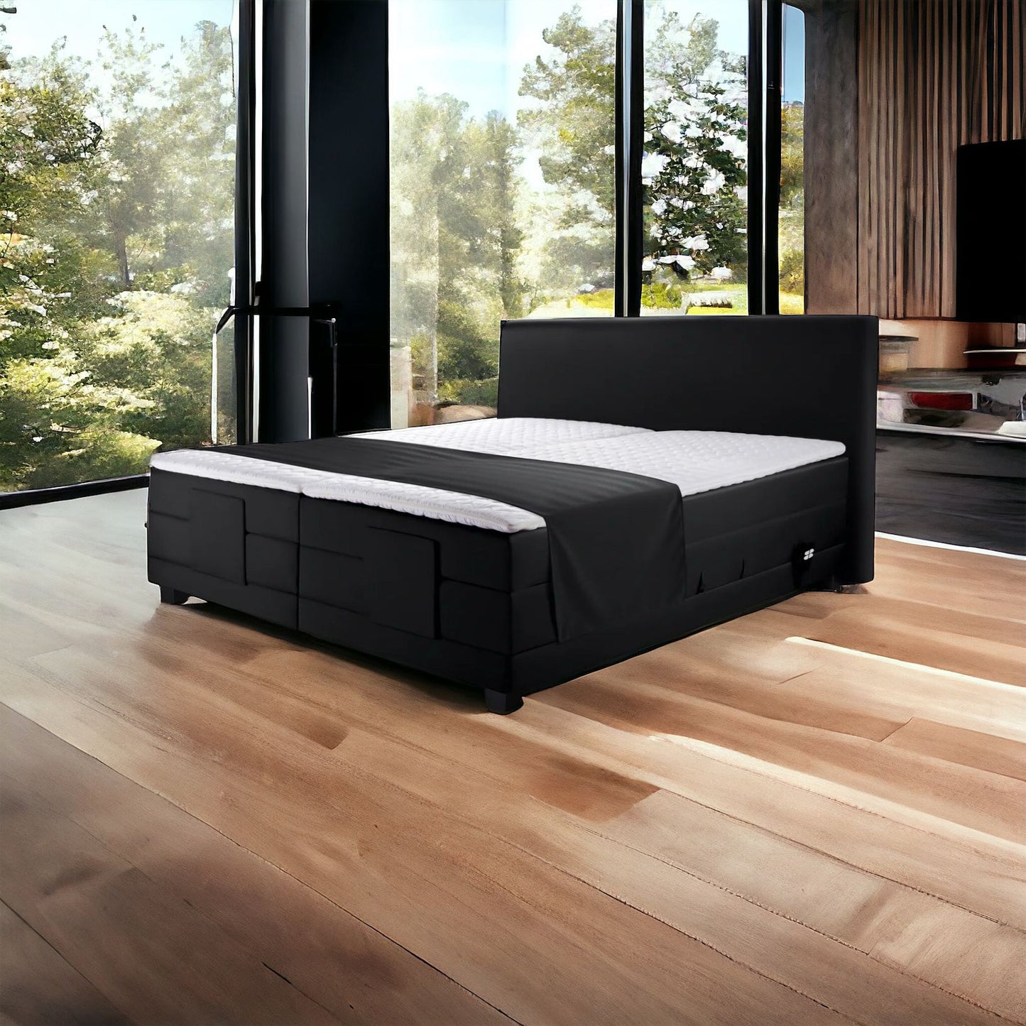 Ferrol Boxspringbett: Elektrisch 160x200cm Schwarz