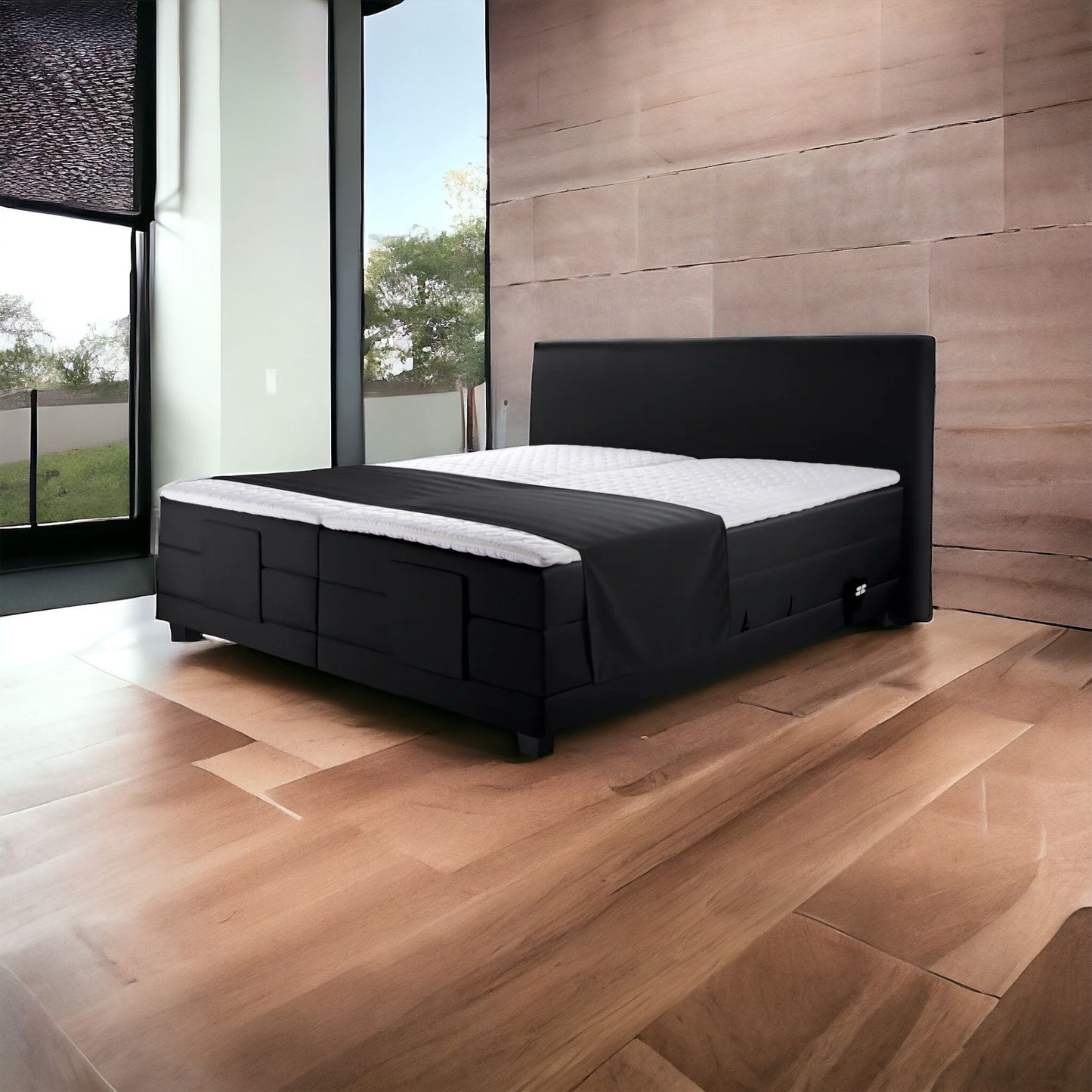 Ferrol Boxspringbett: Elektrisch 200x200cm Schwarz