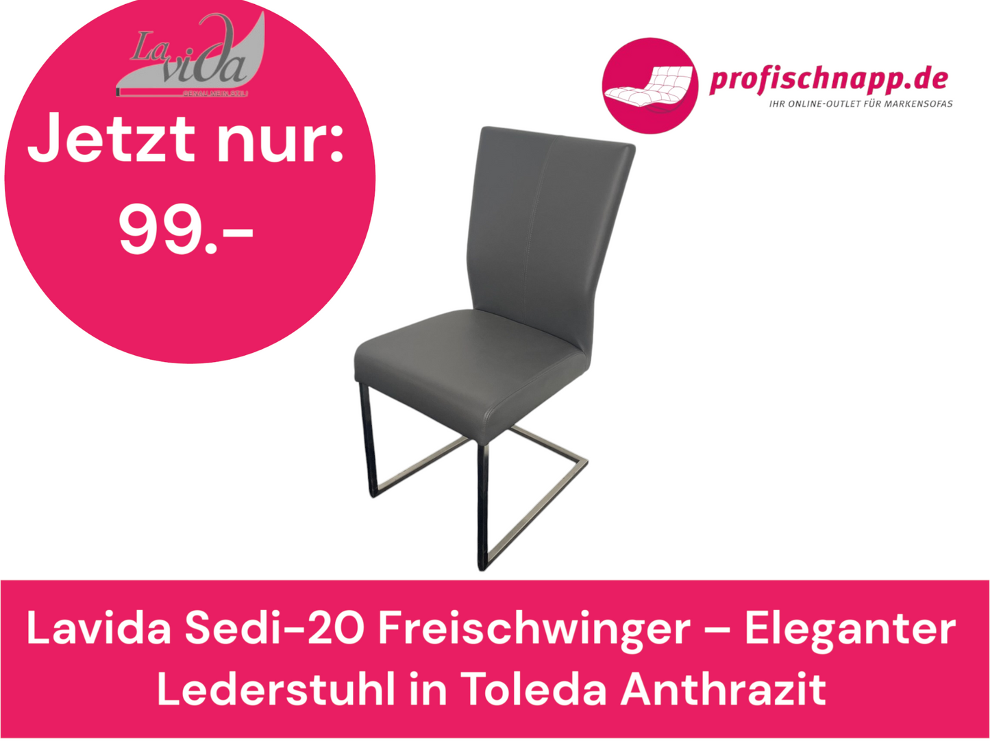 Lavida Sedi-20 Freischwinger – Eleganter Lederstuhl in Toleda Anthrazit