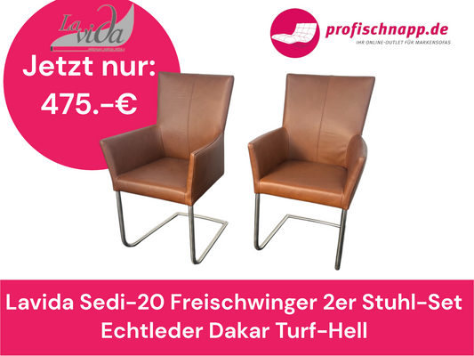 Lavida Sedi-20 Freischwinger 2er Stuhl-Set – Echtleder Dakar Turf-Hell