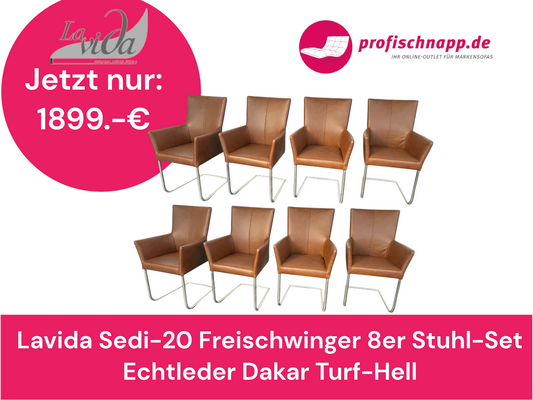 Lavida Sedi-20 Freischwinger 8er Stuhl-Set – Echtleder Dakar Turf-Hell