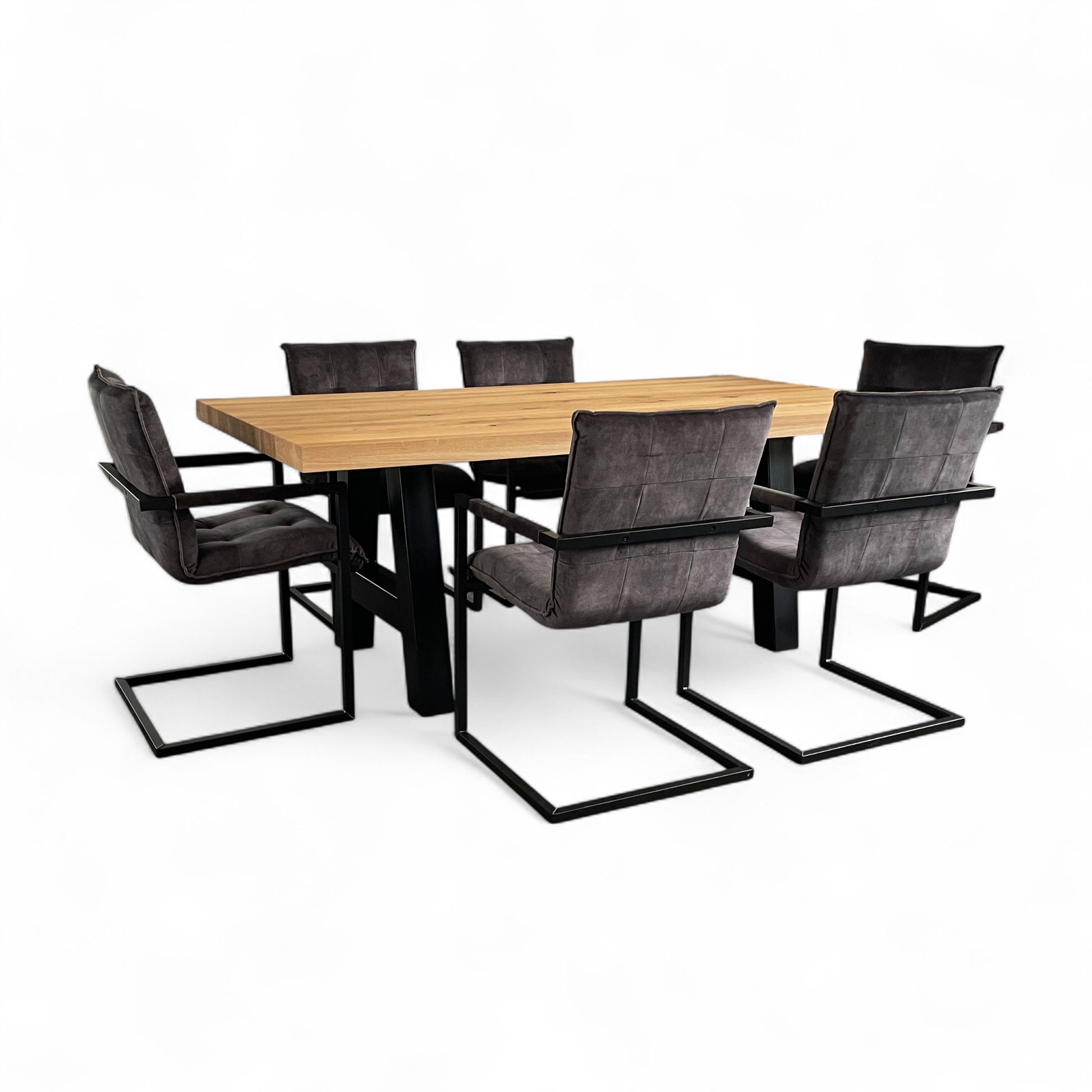 Essgruppe – 6x Stuhl Sabina Dark Grey + Esstisch Eiche Massivholz
