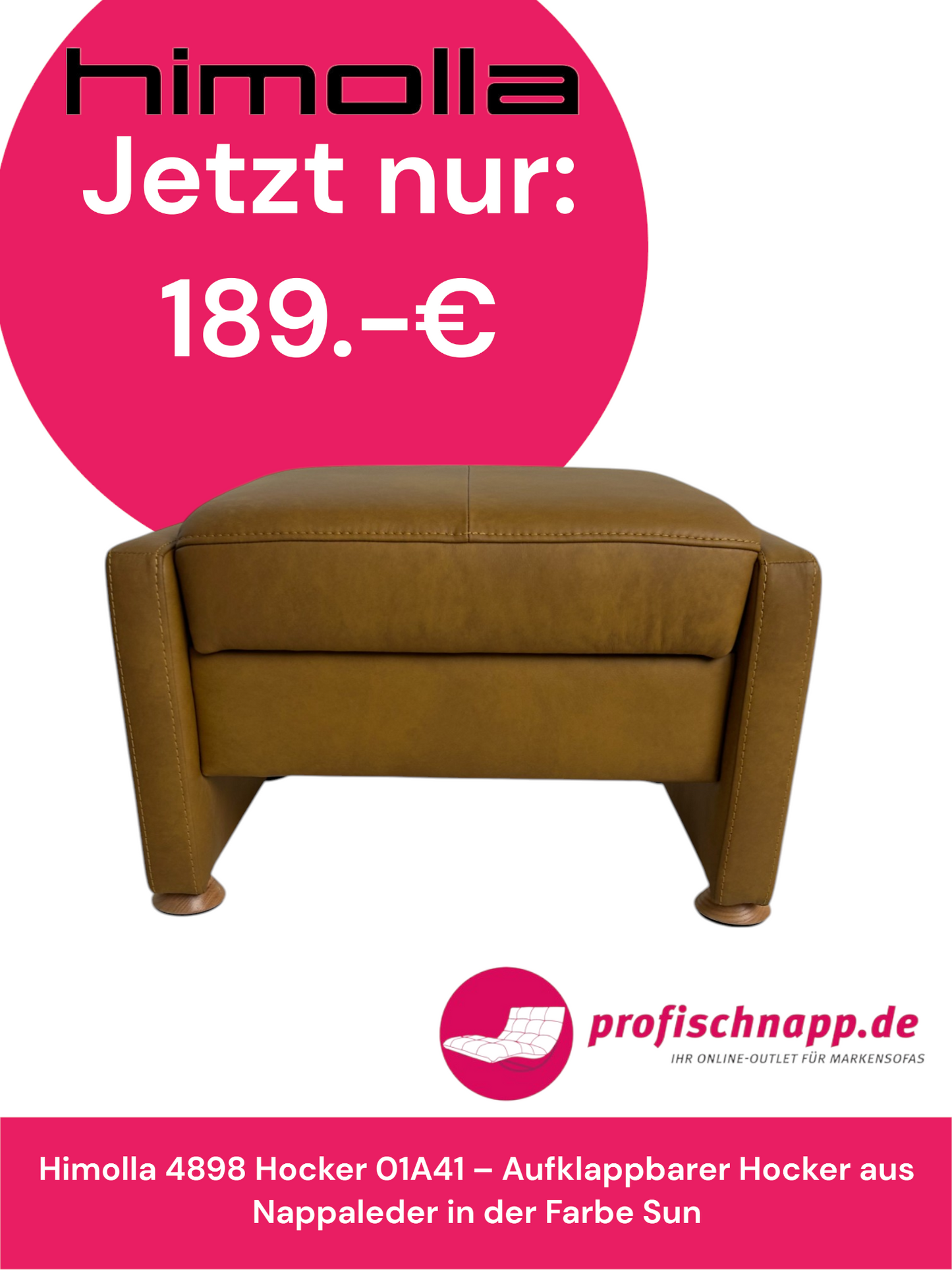 Himolla 4898 Hocker 01A41 – Aufklappbarer Hocker aus Nappaleder in der Farbe Sun