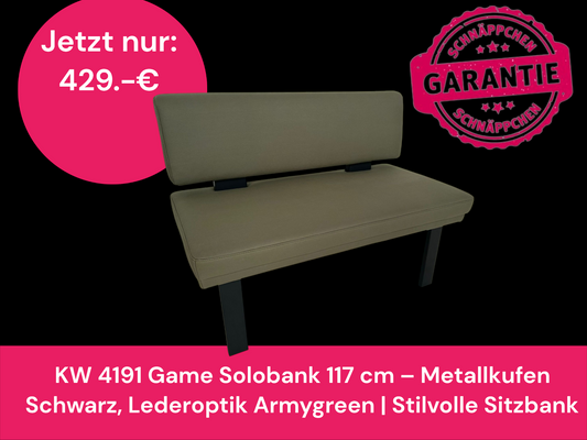 KW 4191 Game Solobank 117 cm – Metallkufen Schwarz, Lederoptik Armygreen | Stilvolle Sitzbank