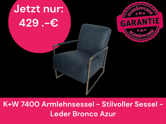 K+W 7400 Armlehnsessel - Stilvoller Sessel,  Leder Bronco Azur