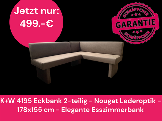 K+W 4195 Eckbank 2-teilig - Nougat Lederoptik - 178x155 cm - Elegante Esszimmerbank