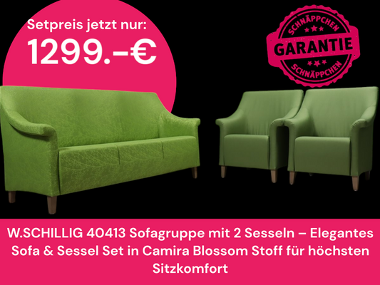 W.SCHILLIG 40413 Sofagruppe mit 2 Sesseln – Elegantes Sofa & Sessel Set in Camira Blossom Stoff für höchsten Sitzkomfort