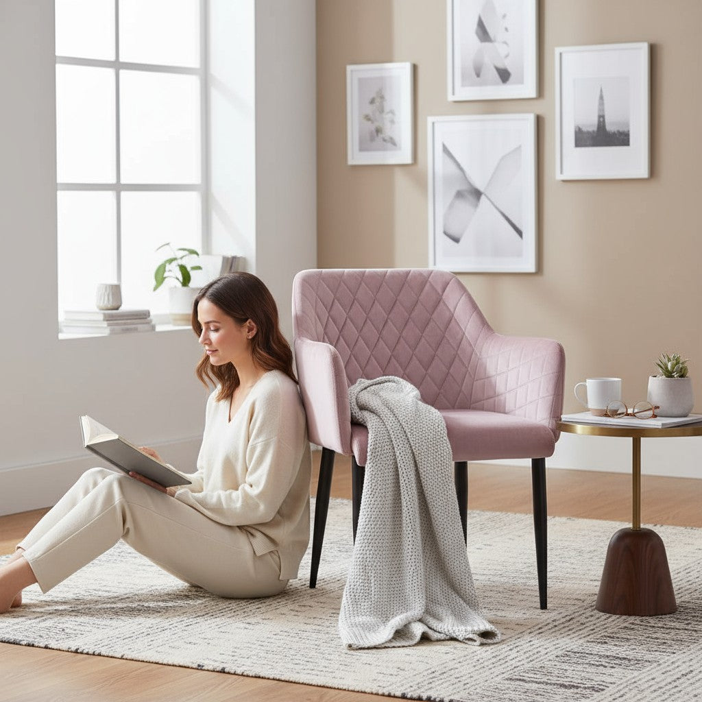 Armlehnstühle 2er-Set Samt – Altrosa mit schwarzem Gestell