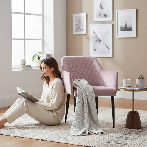 Armlehnstühle 2er-Set Samt – Altrosa mit schwarzem Gestell