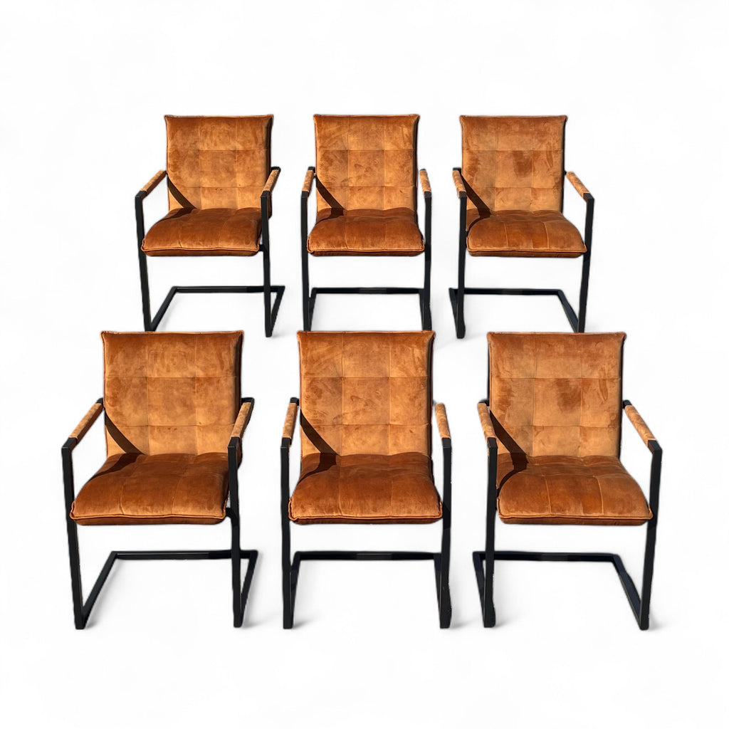 Essgruppe – 6x Stuhl Sabina Cognac + Esstisch Eiche Massivholz